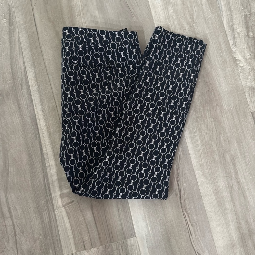 Lauren Ralph Lauren Navy Chain Print Pants Size 8 Classic Equestrian Style